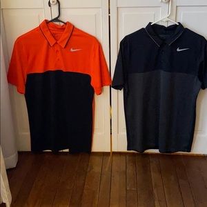 Orange, and black nike golf polos.